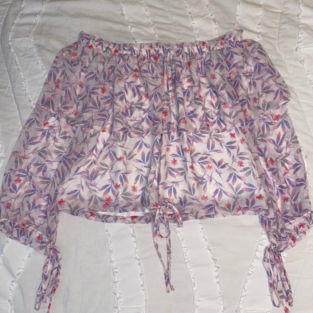 The Impeccable Pig Off-the-Shoulder Pink and Purple Flowery Long Sleeve Top